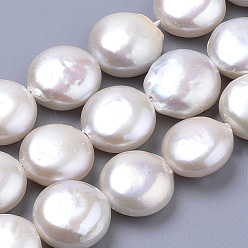 PapayaWhip Natural Baroque Pearl Keshi Pearl Beads Strands, Cultured Freshwater Pearl, Flat Round, PapayaWhip, 10x5~5.5mm, Hole: 0.5mm, about 19pcs/strand, 7.75 inch