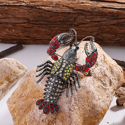 Сиамский Броши из сплава со стразами, омар, Сиам, 90x50 мм