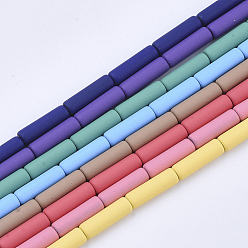 Mixed Color Spray Painted Non-magnetic Synthetic Hematite Beads Strands, Column, Mixed Color, 13x4mm, Hole: 0.7mm, about 31pcs/strand, 16.14 inch(41cm)
