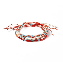 Red 3Pcs 3 Style Plastic Braided Bead Bracelets Set, Waxed Polyester Cord Adjustable Bracelets for Women, Red, Inner Diameter: 2~4-1/4 inch(5.1~10.7cm), 1Pc/style