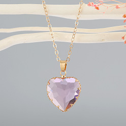 Pink Simple Heart Crystal Pendant Fashion Collarbone Chain Necklace