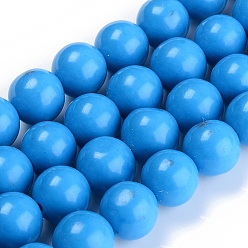 Dodger Blue Dyed Natural Mashan Jade Beads Strands, Imitation Turquoise, Round, Round, Dodger Blue, 10mm, Hole: 1mm, about 40pcs/Strand, 16 inch(40.64cm)