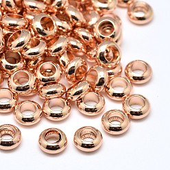 Rose Gold Rack Plating Brass Flat Round Spacer Beads, Cadmium Free & Lead Free, Long-Lasting Plated, Rose Gold, 7x3mm, Hole: 3.5mm