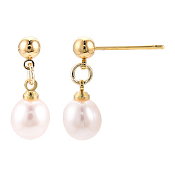 Real 18K Gold Plated Natural Pearl Teardrop Dangle Stud Earrings, Brass Drop Earring with 925 Sterling Silver Pins, Real 18K Gold Plated, 18~20x6.5~7mm, Pin: 12x0.8mm