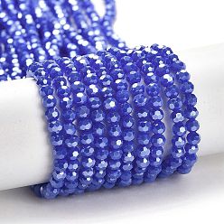 Blue Electroplate Opaque Glass Beads Strands, Faceted(32 Facets), Pearl Luster Plated, Round, Blue, 3mm, Hole: 0.8mm, about 164~166pcs/strand, 19.69~19.88 inch(50~50.5cm)