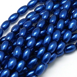 Medium Blue Eco-Friendly Spray Painted Glass Rice Bead Strands, with Cotton Thread, Medium Blue, 7x5mm, Hole: 1mm, about 57pcs/strand, 16 inch