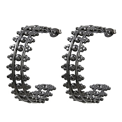 Black 304 Stainless Steel Round Stud Earrings for Women, Half Hoop Earrings, Ion Plating(IP), Black, 36x11mm