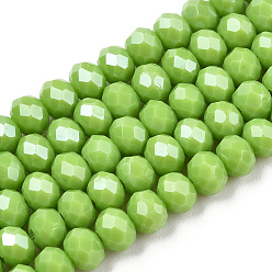 Yellow Green Electroplate Glass Beads Strands, Pearl Luster Plated, Faceted, Rondelle, Yellow Green, 3x2mm, Hole: 0.8mm, about 165~169pcs/strand, 15~16 inch(38~40cm)