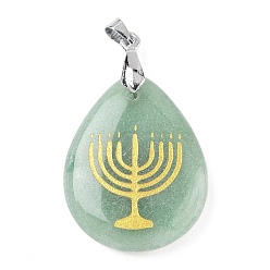 Зеленый Авантюрин Подвески из натурального зеленого авантюрина, с реечной обшивкой латунными выводами, без кадмия и без свинца, очарование слезы, 31x25x5~7 мм, отверстие : 4.5x4 мм