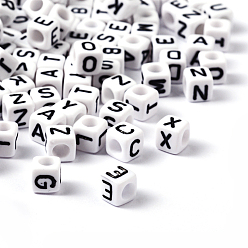 Letter Letter Acrylic European Beads, Horizontal Hole, Cube, Random Mixed Letters, 10x10x10mm, Hole: 3.5~4mm, about 598pcs/500g