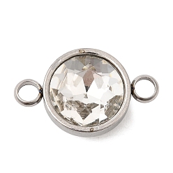Прозрачный 304 Нержавеющая сталь с ограненными звеньями из стекла с камнем рождения, плоскими круглыми подвесками-коннекторами, цвет нержавеющей стали, прозрачные, 9 мм, отверстие : 19.5x12x7 мм