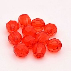 Red Faceted Round Transparent Acrylic Beads, Red, 14mm, Hole: 2mm, about 320pcs/bag