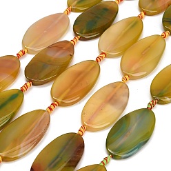 Yellow Green Natural Agate Beads Strands, Flat Oval, Dyed & Heated, Yellow Green, 50x26x4.5~8mm, Hole: 3mm, about 7pcs/strand, 16.73''(42.5cm)