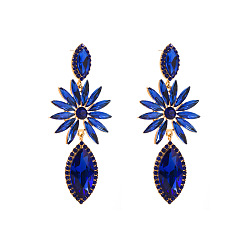 Blue Sparkling Geometric Earrings with Alloy and Colorful Rhinestones for Women's Party Look
