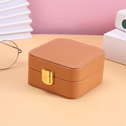 Sandy Brown Imitation Leather Jewelry Boxes, with Velvet and Mirror Inside, for Rings, Necklaces, Earrings, Rings Storage, Square, Sandy Brown, 10x10x5.8cm