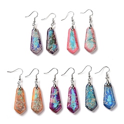 (52) Непрозрачная лаванда Серьги из натурального регалита / имперская яшма / морской осадок, с  латунными крючками для серег, окрашенные, шестиугольник, платина, разноцветные, 58 мм, штифты : 0.7 мм
