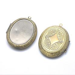 Brushed Antique Bronze Brass Locket Pendants, Photo Frame Charms for Necklaces, Cadmium Free & Nickel Free & Lead Free, Oval, Brushed Antique Bronze, 52x39x8mm, Hole: 2.5mm, Inner Size: 25x34mm, Tray: 30x39.5mm