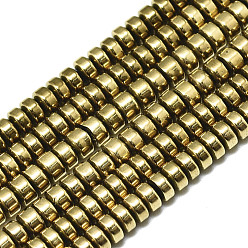 Real 18K Gold Plated Electroplate Non-magnetic Synthetic Hematite Beads Strands, Heishi Beads, Flat Round/Disc, Real 18K Gold Plated, 3x2mm, Hole: 1mm, about 195~200pcs/strand, 15.75 inch(40cm)