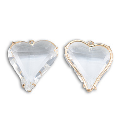 Clear Transparent K9 Glass Pendants, with Light Gold Plated Brass Findings, Cadmium Free & Lead Free, Faceted, Heart, Clear, 26.5x26.5x7.5mm, Hole: 1.2mm