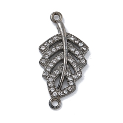 Черный Цвет Металла Стойка покрытие латунь микропаве прозрачный кубический цирконий полые листовые соединители подвески, долговечный, без свинца и без кадмия, металлический черный , 25.5x12.5x2.5 мм, отверстия : 1 mm и 1.4 мм