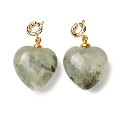 Пренит Подвеска в форме сердца из натурального пренита., с медными застежками, золотые, 24.5~25.5 мм, отверстие : 3 мм