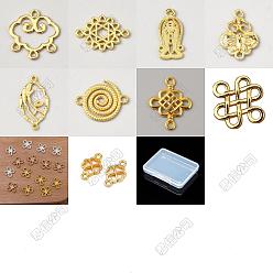 Mixed Shapes 200 pcs 10 styles charmes de connecteur en alliage, nuage vierge nœud chinois, or, formes mixtes, 8~26x8~18.5x0.5~2.5mm, Trou: 1.3~2mm, 20 pcs / style