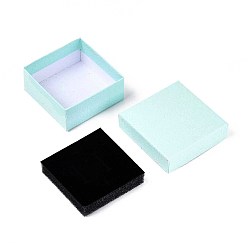 Аквамарин Квадратная картонная коробка для ожерелья, футляр для хранения украшений с бархатной губкой внутри, для ожерелья, аквамарин, 7.5x7.5x3.4 см