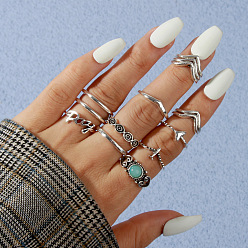 ancient silver Stylish Heart-Shaped Alphabet Ring Set - Personalized Metal Finger Rings