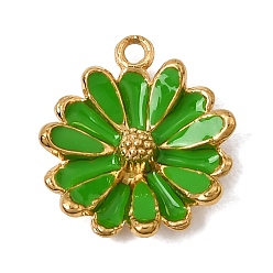 Verde 304 colgantes de esmalte de acero inoxidable, encantos de la flor, revestimiento de iones (ip), real 18 k chapado en oro, verde, 15x13x3 mm, agujero: 1.2 mm