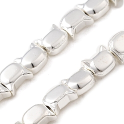 с Покрытием Серебра Стеклянные бусины с гальваническим покрытием , голова кошки , со серебряным покрытием, 6.5x7x4 мм, отверстие : 0.9 мм, около 60 шт / нитка, 16.06'' (40.8 см)