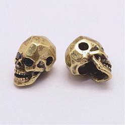Antique Bronze Brass Micro Pave Grade AAA Cubic Zirconia Beads, Long-Lasting Plated, Cadmium Free & Nickel Free & Lead Free, Skull, Antique Bronze, 13x7.5x9mm, Hole: 2mm