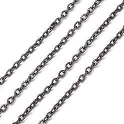 Gunmetal Iron Textured Cable Chains, Unwelded, with Spool, Gunmetal, 3x2x0.5mm, about 328.08 Feet(100m)/roll