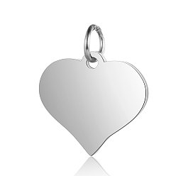 Stainless Steel Color 201 Stainless Steel Stamping Blank Tag Charms, Manual Polishing, Heart, Stainless Steel Color, 14x15x1mm, Hole: 3.5mm