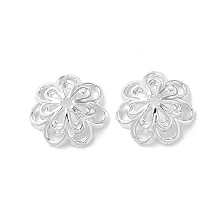 Silver Alloy Bead Cap, Long-Lasting Plated Flower 7-Petals, Silver, 14.5x5.3mm, Hole: 1.5mm
