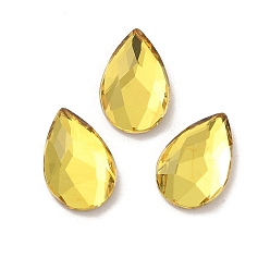 Citrine Glass Rhinestone Cabochons, Flat Back & Back Plated, Faceted, Teardrop, Citrine, 14x9x3.5mm
