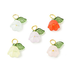 Mixed Color Frosted Acrylic Flower Pendants, with Brass Jump Rings Finding, Mixed Color, 13.5x12.5x9mm, Hole: 3.5mm