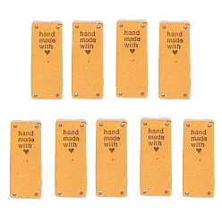 Orange Microfiber Label Tags, with Holes & Word handmade with, for DIY Jeans, Bags, Shoes, Hat Accessories, Rectangle, Orange, 50x20mm