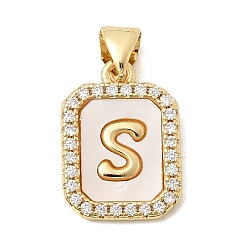 Letter S Латунные микропаве прозрачные подвески с фианитом, с естественной оболочке, без кадмия и без свинца, долговечный, стойки покрытие, Письмо с, 16.5x12x2 мм, отверстие : 4x3 мм