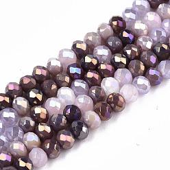 Purple Opaque Glass Beads Strands, Faceted, AB Color Plated, Rondelle, Purple, 3.5x3mm, Hole: 0.8mm, about 140~144pcs/strand, 15.75 inch~16.14 inch(40cm~41cm)