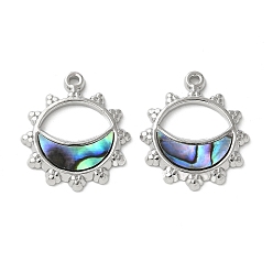 Нержавеющая Сталь Цвет Цветок с луной 304 подвески из натуральной ракушки пауа из нержавеющей стали/белой ракушки, цвет нержавеющей стали, 18.5x16x2 мм, отверстие : 1.2 мм