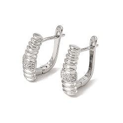 Platinum Brass Micro Pave Cubic Zirconia Hoop Earrings, Oval, Platinum, 16x5.5x13mm