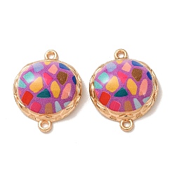 Purple Printed Alloy Enamel Connector Charms, Mosaic Half Round Links, Rack Plating, Golden, Purple, 22x18x6.5mm, Hole: 1.2mm
