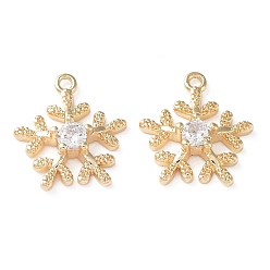 Real 18K Gold Plated Brass Glass Charms, Christmas Snowflake, Real 18K Gold Plated, 13x12x3mm, Hole: 1mm