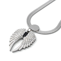 Stainless Steel Color Rhinestone Wings Pendant Necklace with 304 Stainless Steel Herringbone Chains, Stainless Steel Color, 15.75 inch(40cm)