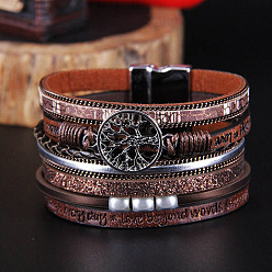 brown Bohemian Style Handmade Braided Hollow Tree Bracelet - Multilayer European and American Leather Bracelet.
