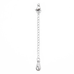 Stainless Steel Color 304 Stainless Steel Chain Extender, Cadmium Free & Nickel Free & Lead Free, with Teardrop and Lobster Claw Clasps, Stainless Steel Color, 50mm, Hole: 2.5mm