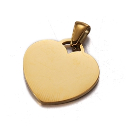 Golden Stainless Steel Pendants, Stamping Blank Tag, Heart Charm, Golden, 20x19.5mm