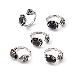 Петерсит Кольца-манжеты из натурального питерсита лисы, открытое кольцо, антикварные серебряные латунные украшения для женщин, 2.5~3 мм, внутренний диаметр: 17~18 мм