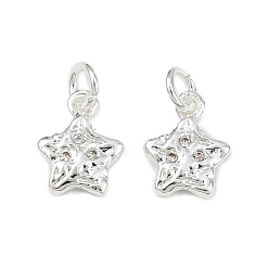 Посеребрённый Латунные микро проложить кубического циркония подвески, звезды прелести, с целью перехода в кольце, 925 серебро покрытием, 11x9x2 мм, отверстие : 4 мм