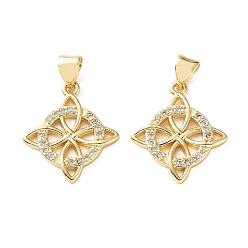 Настоящее золото 18K Латунные микропаве прозрачные подвески с фианитом, ведьмы узел викканский символ прелести, реальный 18 k позолоченный, 19.5x17x2 мм, отверстие : 4x3 мм